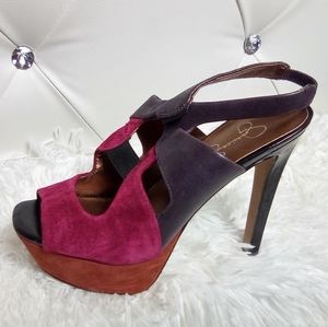 New Jessica Simpson Bendie Cranberry Orange Purple Black Platform Sandal - S7.5